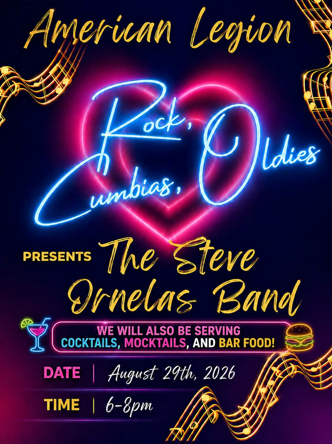 Rock, cumbias and oldies flyer featuring The Steve Ornelas Band